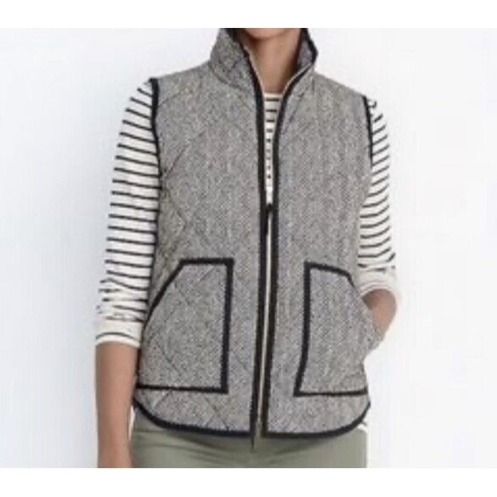 Merokeety Herringbone Quilted Vest Womens Size XS Black White Full Zip Pockets - Picture 4 of 10